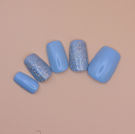 Robin's Egg Blue Acrylic Nails With Sparkle