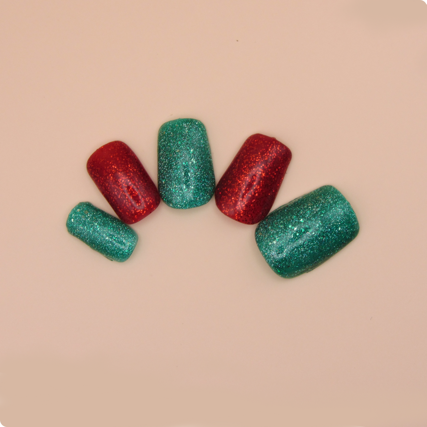 Red And Teal Sparkle Translucent Nails