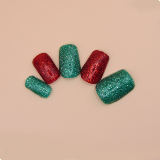 Red And Teal Sparkle Translucent Nails